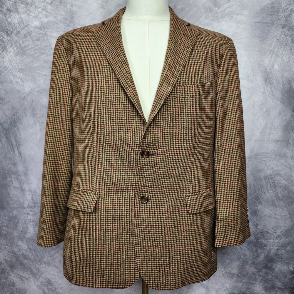 Brooks Brothers 346 Madison Fit Blazer 42S Men Brown Wool Houndstooth Sport Coat